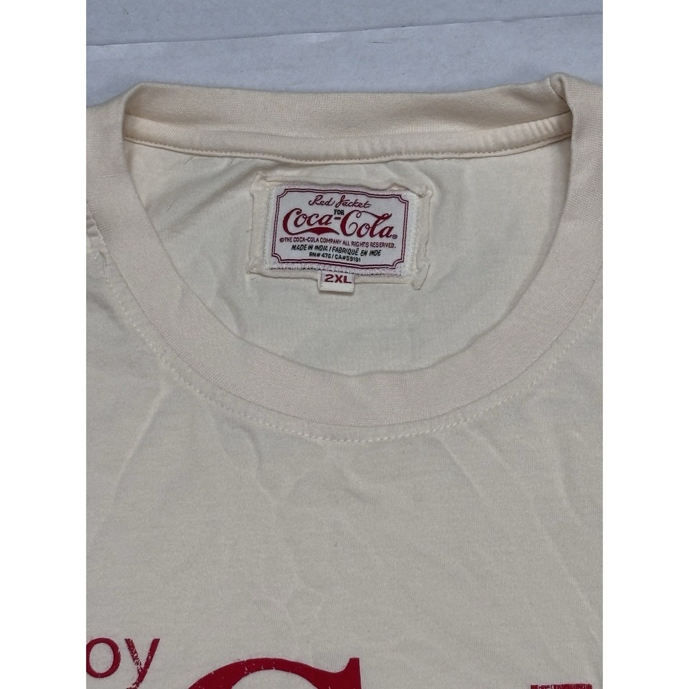 Red Jacket Coca-Cola Retro Enjoy Coke T-Shirt 2XL Cream Striped Sleeves NWT - Picture 5 of 8